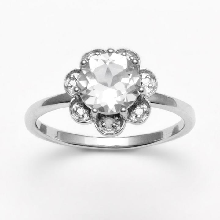 Sterling Silver White Topaz Diamond Accent Flower Ring, Women's, Size: 7
