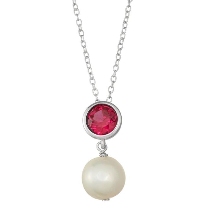 Sterling Silver Lab-created Red Sapphire & Freshwater Cultured Pearl Pendant, Women's, Size: 18