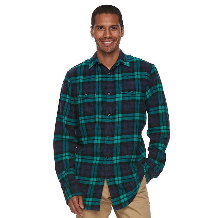 Men's Sonoma Goods For Life&trade; Plaid Flannel Button-down Shirt, Size: Medium, Med Green