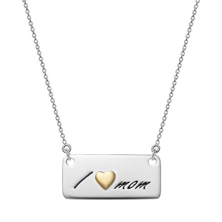 Sterling Silver I Love Mom Bar Necklace, Women's, Size: 18, Grey