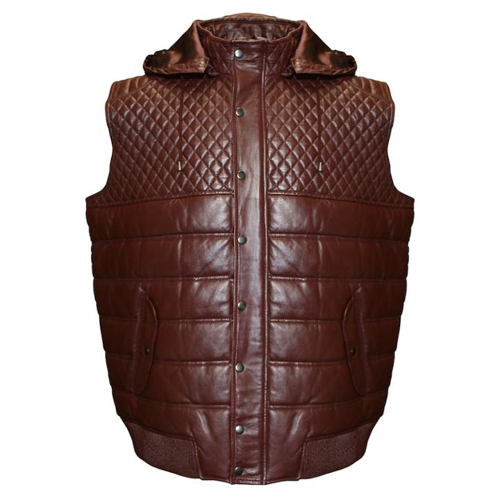 Big & Tall Franchise Club Geo Quilted Hooded Lambskin Leather Vest, Men's, Size: 6xl, Dark Red