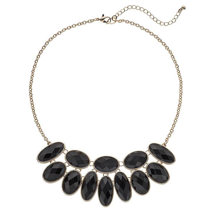 Black Faceted Oval Necklace, Women's