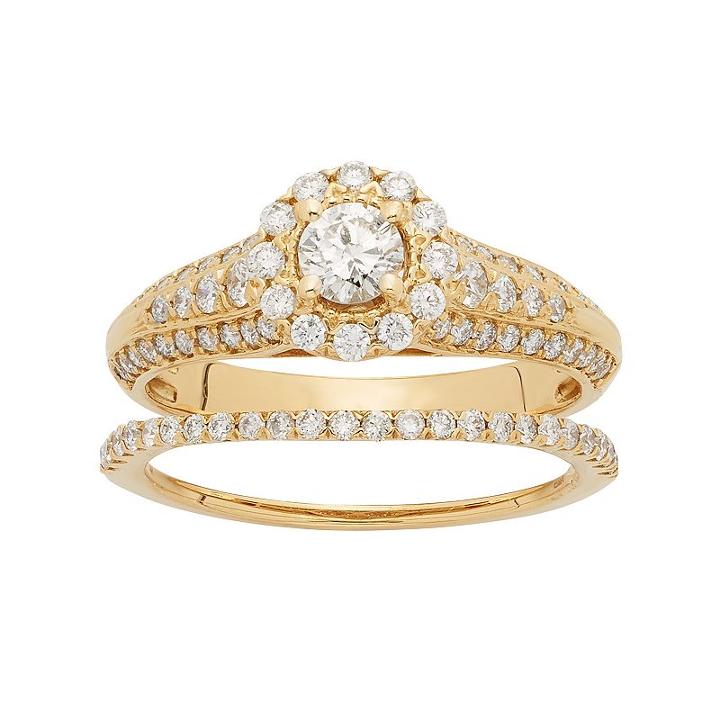14k Gold 1 Carat T.w. Igl Certified Diamond Flower Engagement Ring Set, Women's, Size: 7.50, White