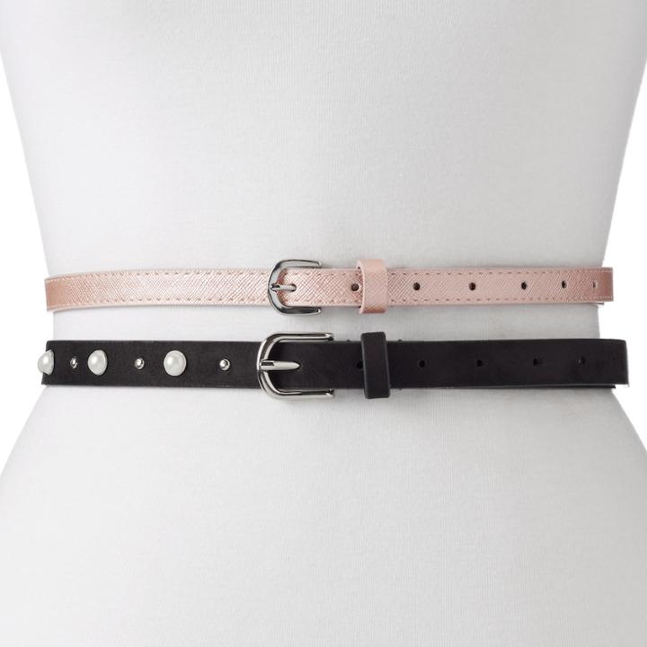 Women's Apt. 9&reg; Simulated Pearl Studded 2-for-1 Belt Set, Size: Large, Light Red
