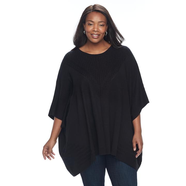 Plus Size Napa Valley Textured Poncho, Women's, Size: 1x-2x, Black