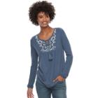 Sonoma Goods For Life&trade; Embroidered Peasant Top, Size: Medium, Dark Blue