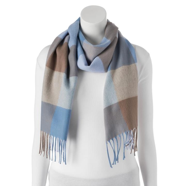 Softer Than Cashmere Colorblock Fringed Oblong Scarf, Women's, Blue