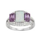 Sterling Silver Lab-created Opal & Amethyst 3-stone Ring, Women's, Size: 10, White