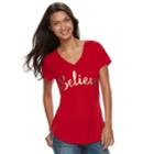 Women's Apt. 9&reg; V-neck Graphic Tee, Size: Medium, Dark Red