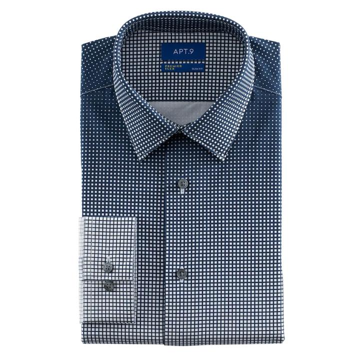 Men's Apt. 9&reg; Slim-fit Premier Flex Collar Stretch Dress Shirt, Size: 17.5 36/37, Blue