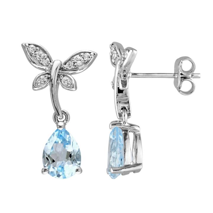Stella Grace Laura Ashley Sterling Silver Topaz & White Sapphire Dragonfly Drop Earrings, Women's, Blue