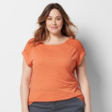Plus Size Sonoma Goods For Life&trade; Lave Yoke Linen-blend Tee, Women's, Size: 3xl, Drk Orange