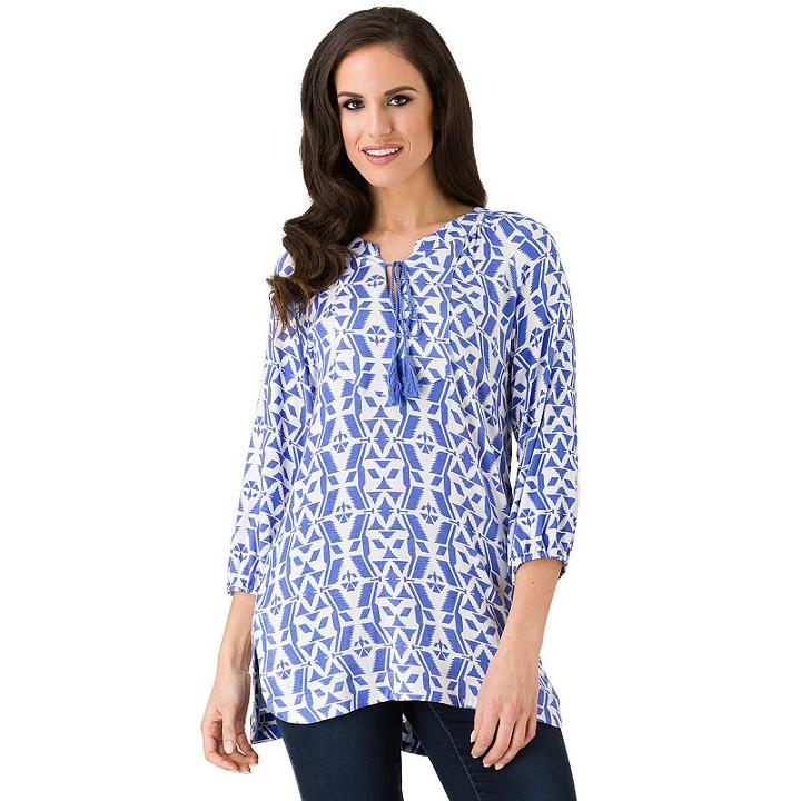 Women's Haggar Tie-neck Print Tunic, Size: Medium, Green Oth
