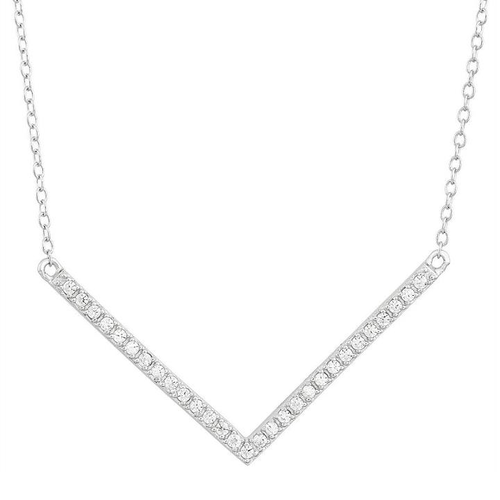 Cubic Zirconia Sterling Silver Chevron Necklace, Women's, Size: 18, White