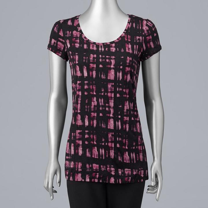 Women's Simply Vera Vera Wang Printed Scoopneck Tee, Size: Large, Drk Purple