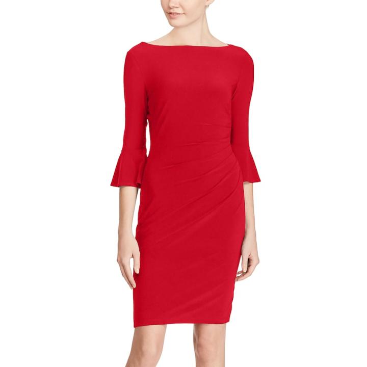 Women's Chaps Jersey Bell-sleeve Sheath Dress, Size: Medium, Red