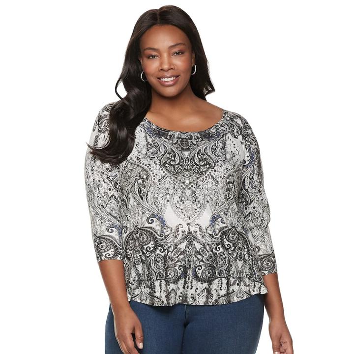 Plus Size World Unity Embellished High-low Tee, Women's, Size: 0x, Grey