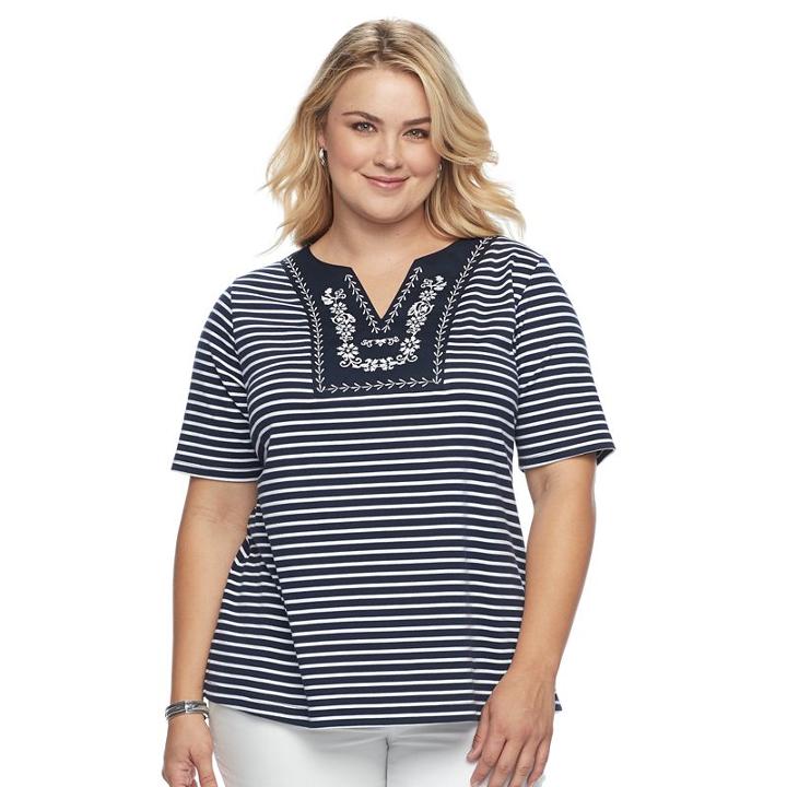 Plus Size Croft & Barrow&reg; Floral Embroidered Top, Women's, Size: 1xl, Dark Blue