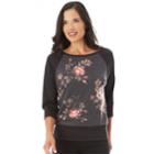 Women's Apt. 9&reg; 3/4 Sleeve Raglan Top, Size: Medium, Black Floral