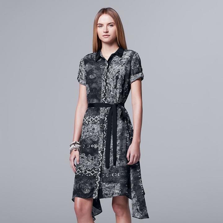 Women's Simply Vera Vera Wang Mix-media Shirtdress, Size: Xl, Black