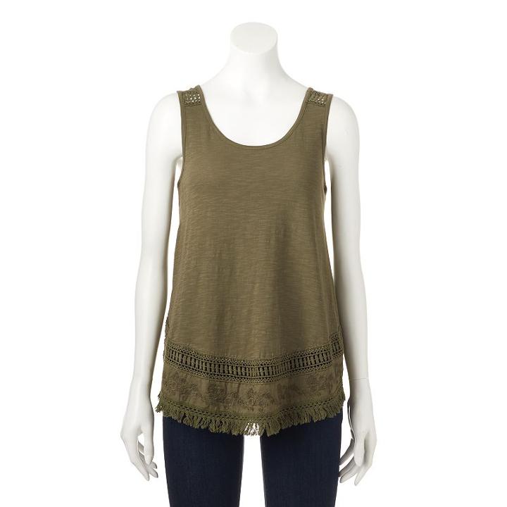 Women's Sonoma Goods For Life&trade; Embroidered Fringe Tank, Size: Xs, Green