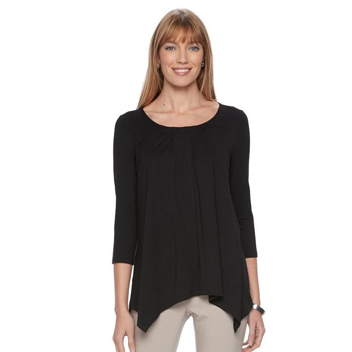 Women's Dana Buchman Pleated Shark-bite Top, Size: Xs, Black