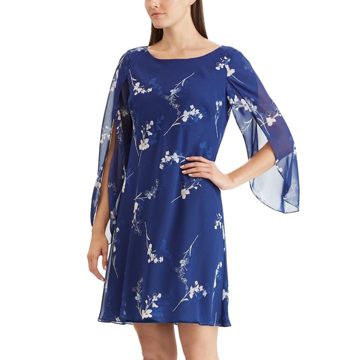 Women's Chaps Slit-sleeve Fit & Flare Dress, Size: 14, Blue