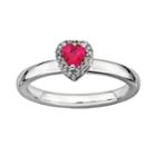 Stacks And Stones Sterling Silver Lab-created Ruby And Diamond Accent Heart Stack Ring, Women's, Size: 9, Red