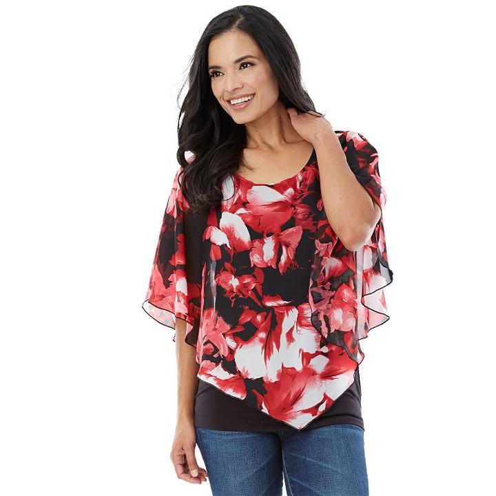 Women's Ab Studio Floral Popover Top, Size: Regular, Ovrfl Oth