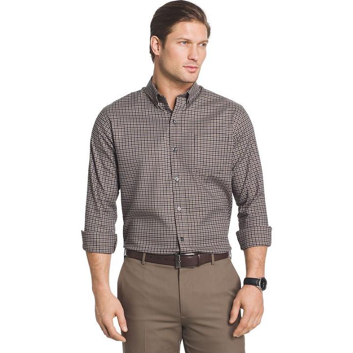 Men's Van Heusen Regular-fit Herringbone Stretch Button-down Shirt, Size: Xl, Med Brown