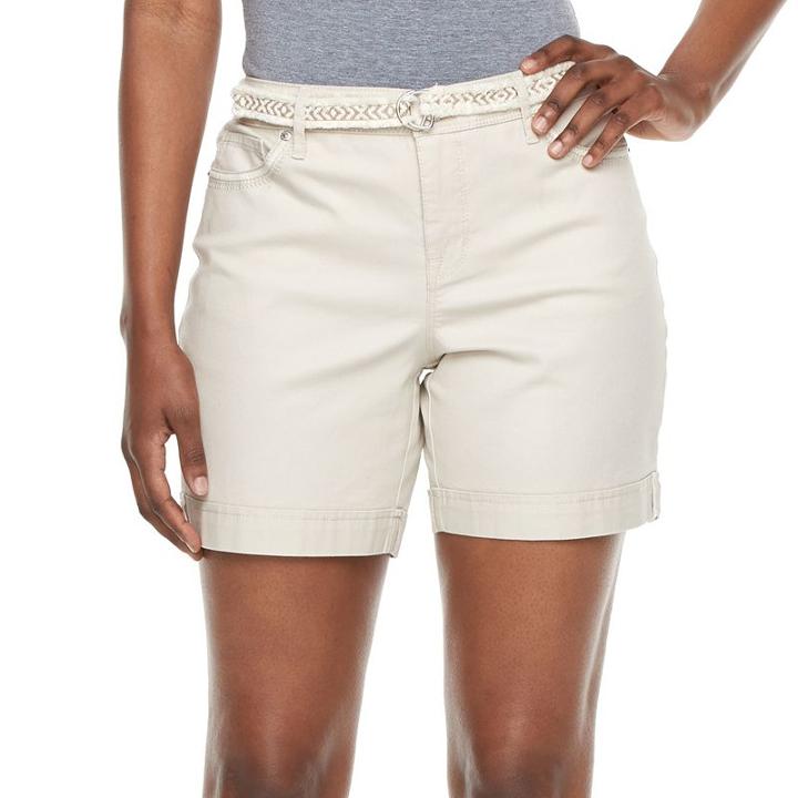 Women's Gloria Vanderbilt Marisa Belted Shorts, Size: 8, Lt Beige