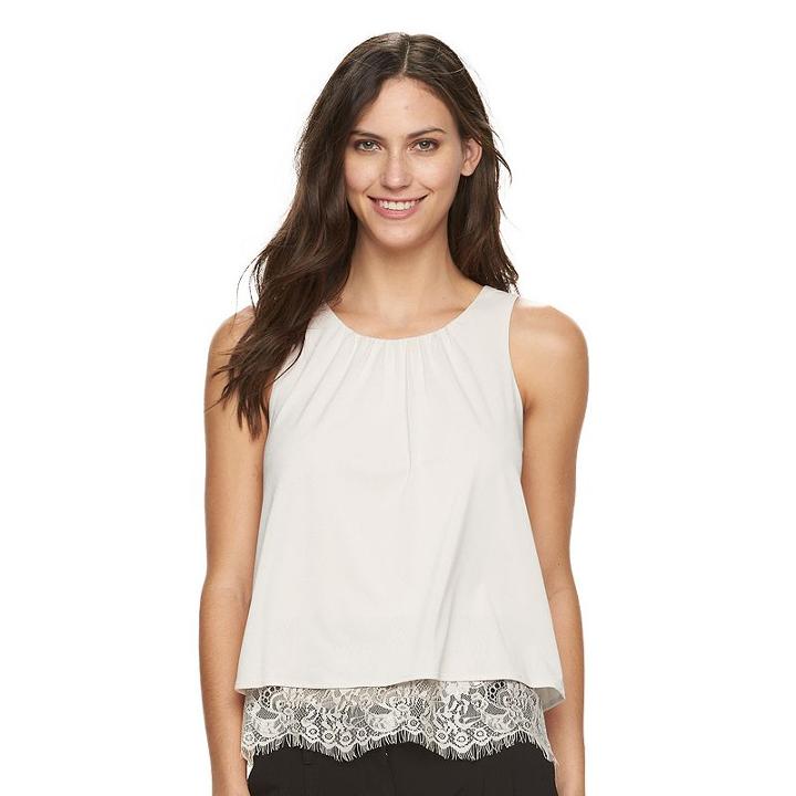 Petite Apt. 9&reg; Lace-hem Scoopneck Tank, Women's, Size: M Petite, White