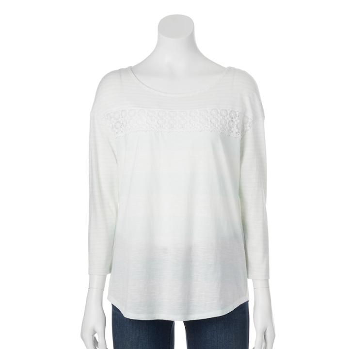 Lc Lauren Conrad Striped Crochet Tee - Women's, Size: Medium, Brt Green