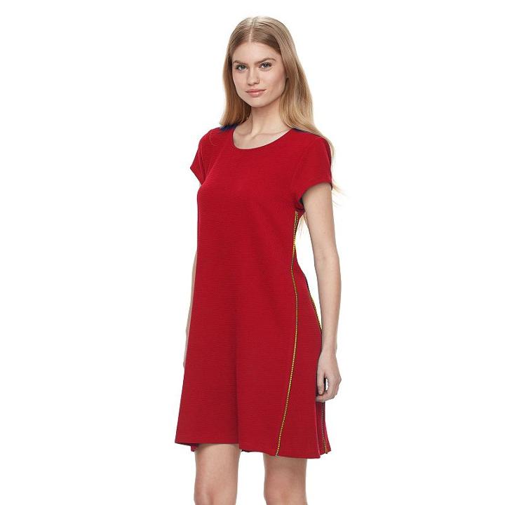 Women's Nina Leonard Zipper-detail Trapeze Dress, Size: Xl, Red