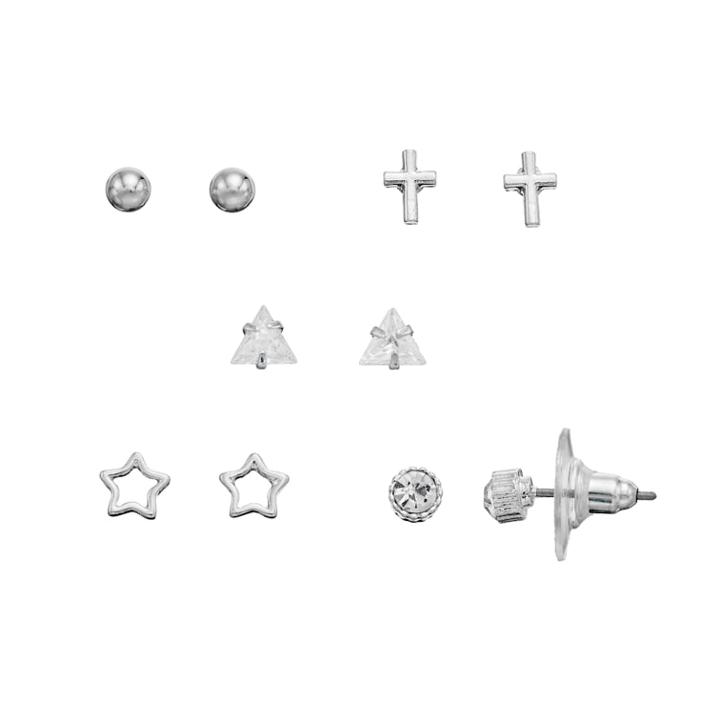 Lc Lauren Conrad Cross, Star & Triangle Nickel Free Stud Earring Set, Women's, Silver