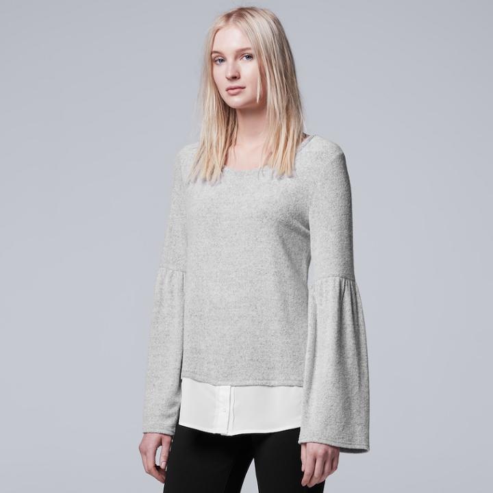 Petite Simply Vera Vera Wang Mock-layer Bell Top, Women's, Size: Xl Petite, Light Grey
