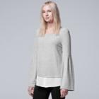 Petite Simply Vera Vera Wang Mock-layer Bell Top, Women's, Size: Xl Petite, Light Grey