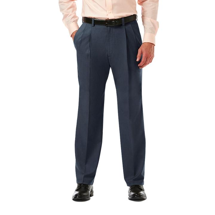 Big & Tall Haggar&reg; Cool 18&reg; Pro Wrinkle-free Pleated Expandable Waist Pants, Men's, Size: 54x30, Blue (navy)