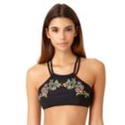 Juniors' California Sunshine Embroidered High-neck Bikini Top, Women's, Size: D/dd, Black