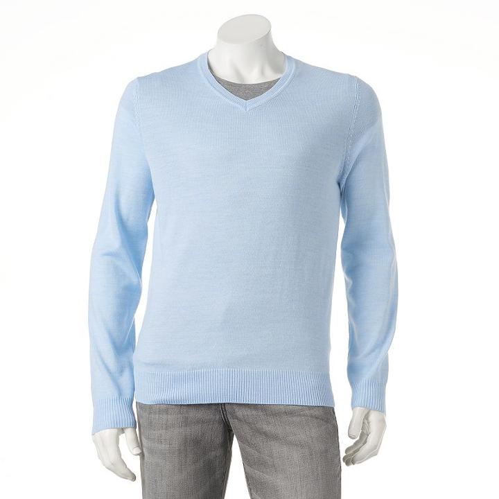 Men's Apt. 9&reg; Modern-fit Merino V-neck Sweater, Size: Medium, Light Blue
