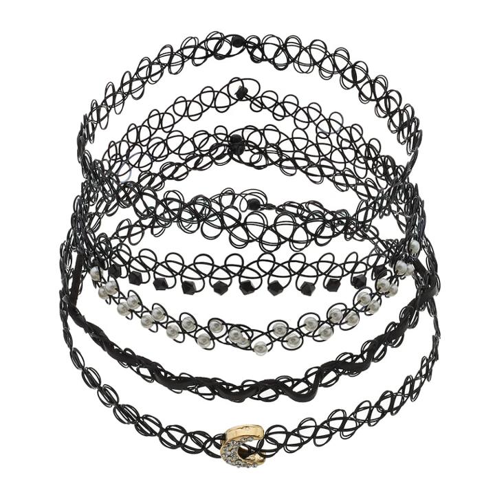 Mudd&reg; Crescent & Beaded Tattoo Choker Necklace Set, Women's, Black
