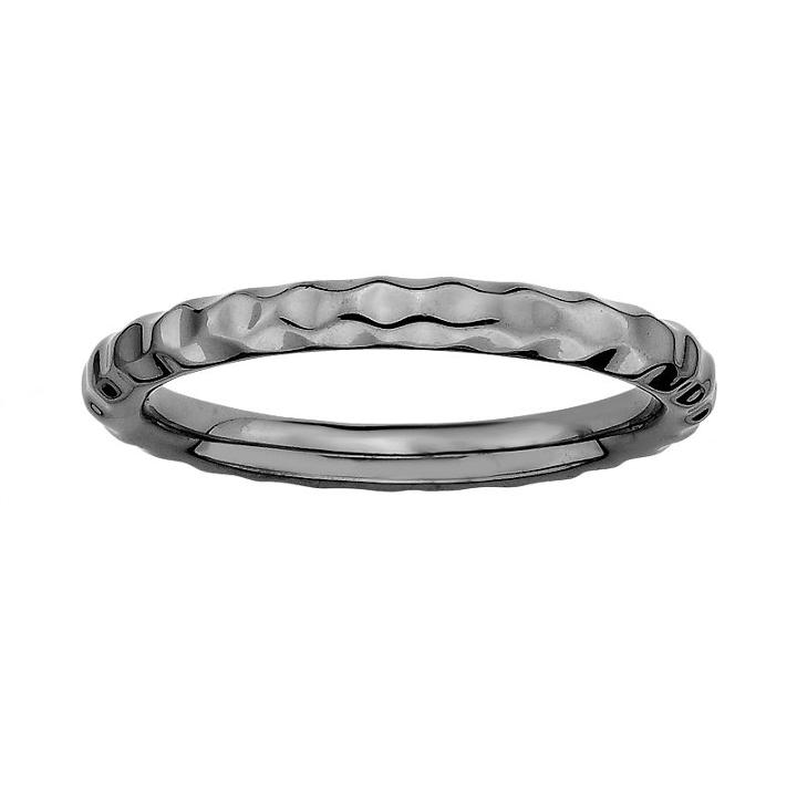 Stacks And Stones Ruthenium-plated Sterling Silver Hammered Stack Ring, Women's, Size: 9, Black