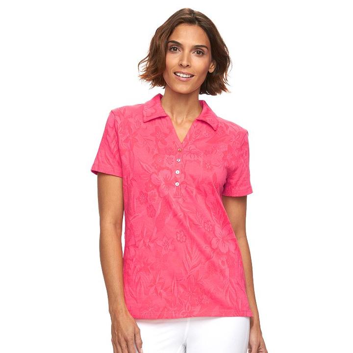 Women's Caribbean Joe Jacquard Polo, Size: Large, Med Pink