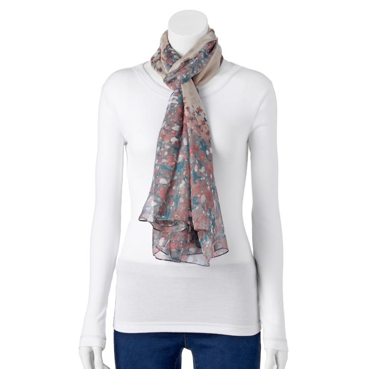 Lc Lauren Conrad Floral Border Oversized Oblong Scarf, Women's, Lt Beige