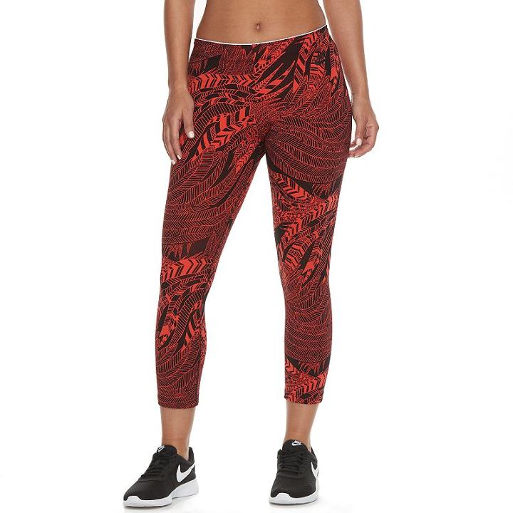 Women's Nike Printed Crop Leggings, Size: Large, Orange Oth