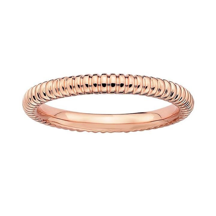 Stacks And Stones 18k Rose Gold Over Silver Textured Stack Ring, Women's, Size: 8, Pink