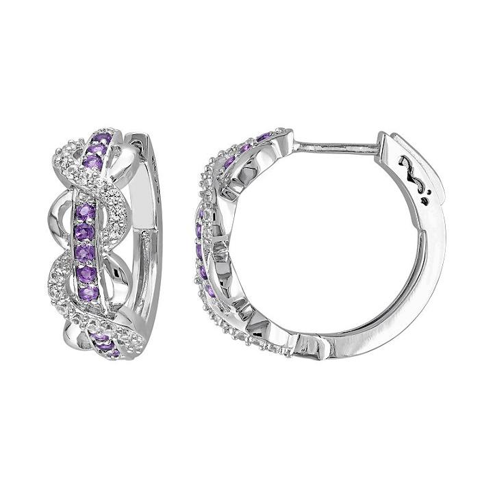 Lab-created White Sapphire & African Amethyst Sterling Silver Infinity Hoop Earrings, Women's, Purple