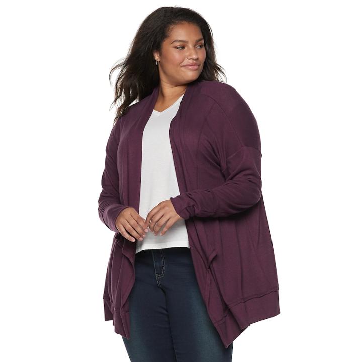 Juniors' Plus Size So&reg; Waterfall Hacci Cardigan, Teens, Size: 2xl, Dark Pink