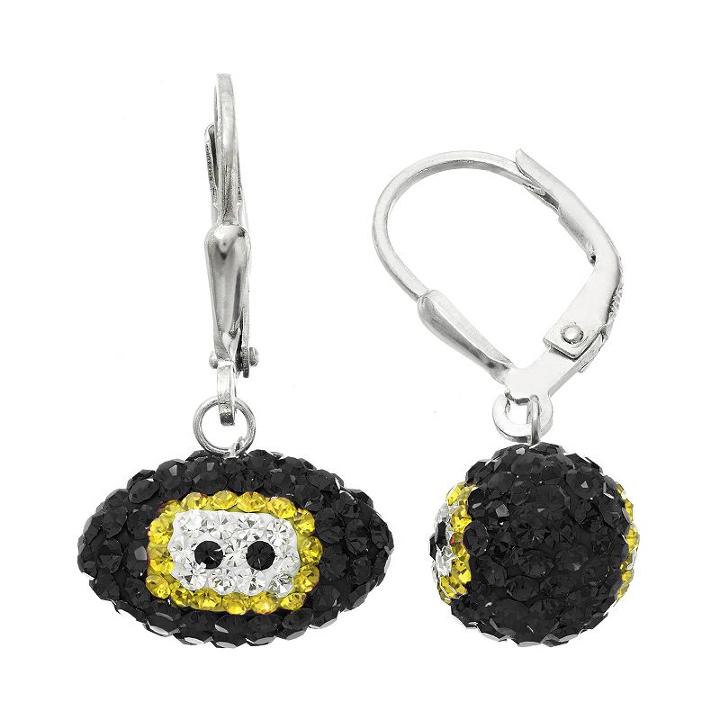 Pittsburgh Steelers Crystal Sterling Silver Football Drop Earrings, Women's, Multicolor