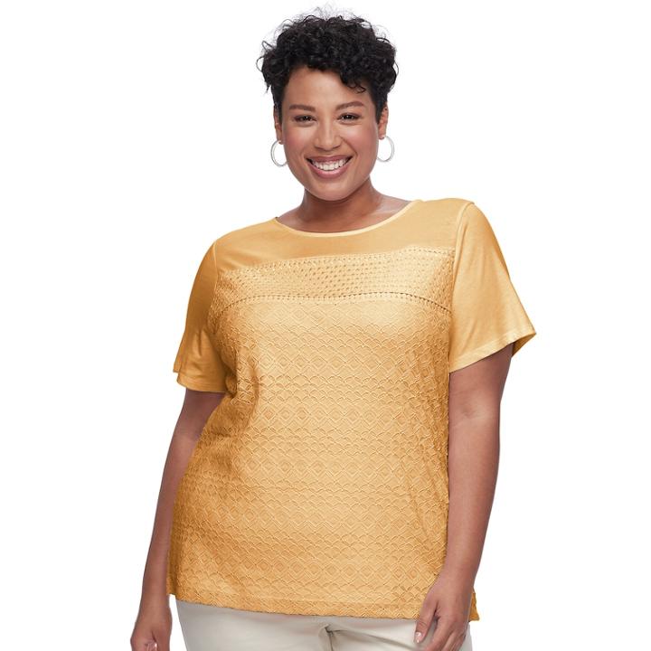 Plus Size Croft & Barrow&reg; Mixed Lace Short Sleeve Tee, Women's, Size: 3xl, Drk Yellow